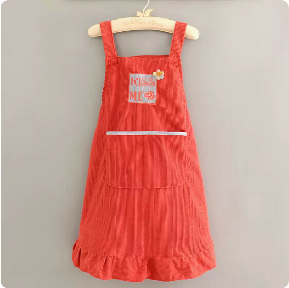 Hot recommended cute apron [KISS corduroy double-layer strap leather red] [Specification: 70*90CM]