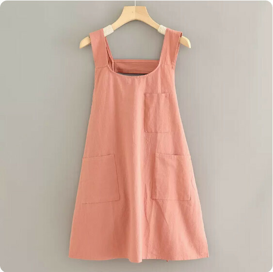 Hot recommended small fresh pure cotton breathable apron [cotton wrinkled cloth strap 1 pink] [Specification: 64*84CM]
