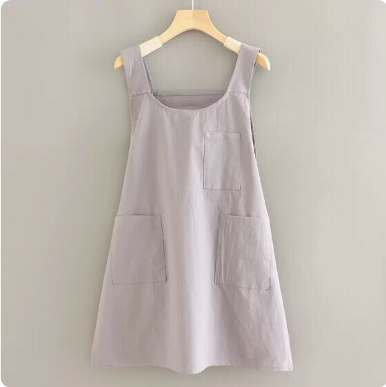Hot recommended small fresh pure cotton breathable apron [cotton wrinkled fabric strap 1 gray] [Specification: 64*84CM]