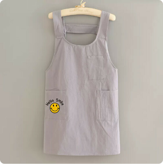Hot recommended small fresh pure cotton breathable apron [cotton wrinkled cloth strap 1 gray English smile] [Specification: 64*84CM]