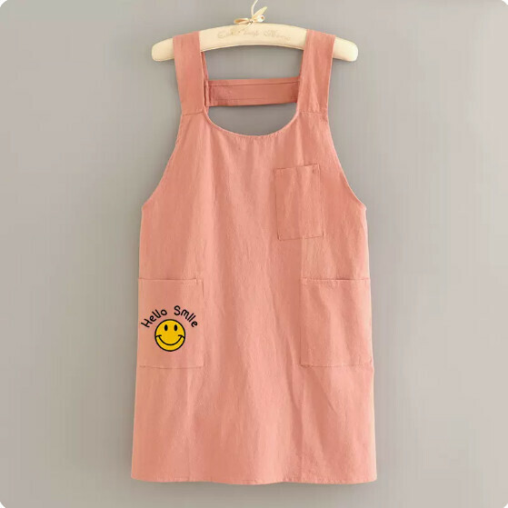Hot recommended small fresh pure cotton breathable apron [cotton wrinkled cloth strap 1 pink English smile] [Specification: 64*84CM]