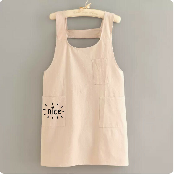 Hot recommended small fresh pure cotton breathable apron [cotton wrinkled cloth strap 1 beige nice] [Specification: 64*84CM]