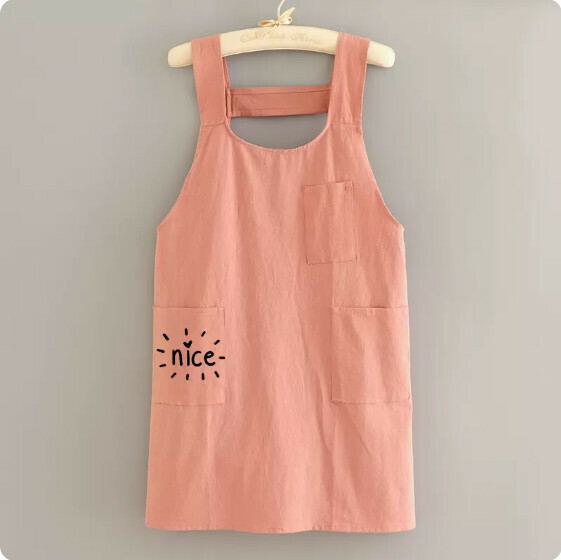 Hot recommended small fresh pure cotton breathable apron [cotton wrinkled cloth strap 1 pink nice] [Specification: 64*84CM]