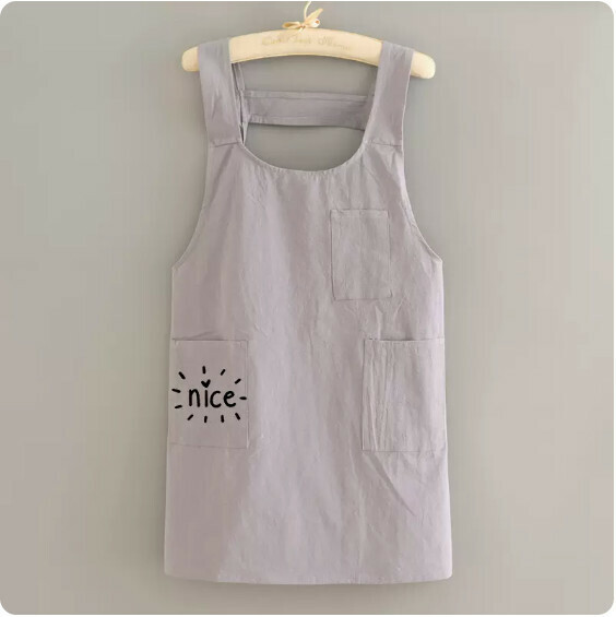 Hot recommended small fresh pure cotton breathable apron [cotton wrinkled cloth strap 1 gray nice] [Specification: 64*84CM]