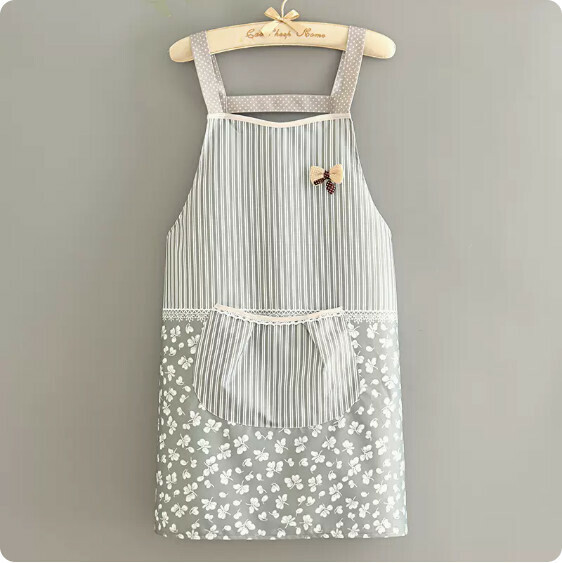 Hot recommended small fresh apron [waterproof coated bean sprout strap gray and blue] [specification: 70*94CM]