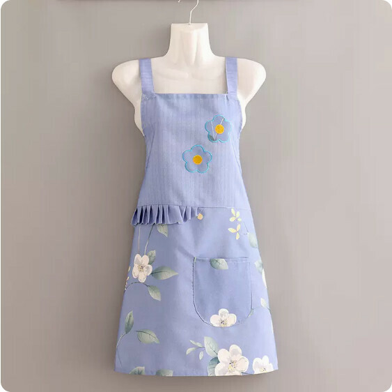 Hotly recommended Western-style apron [canvas wavy waist strap narcissus blue] [specification: 68*93CM]
