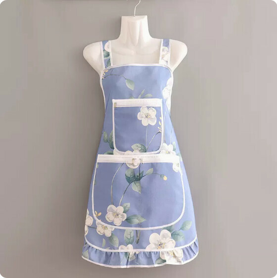Hotly recommended Western-style apron [canvas double zipper pocket skirt narcissus blue] [specification: 68*93CM]