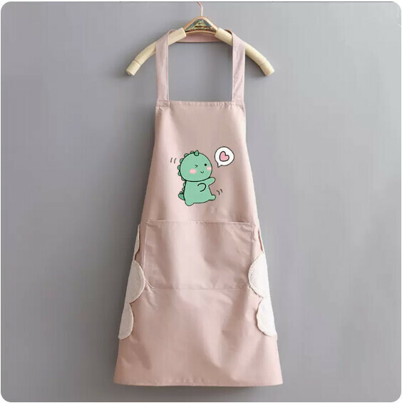 Hotly recommended apron [hand-wiping waterproof halterneck dinosaur heart pure pink] [Specification: 69*71CM]