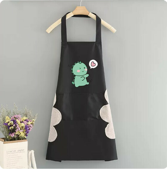 Hotly recommended apron [hand-wiping waterproof halterneck dinosaur heart pure black] [Specification: 69*71CM]