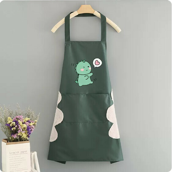 Hotly recommended apron [Hand-wipe waterproof halter neck dinosaur heart pure green] [Specification: 69*71CM]