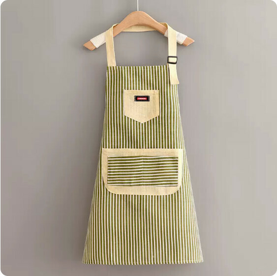 Hot recommendation of cute and breathable apron [SH88 multi-pocket cotton and linen halterneck green strip] [Specification: 70*70CM]