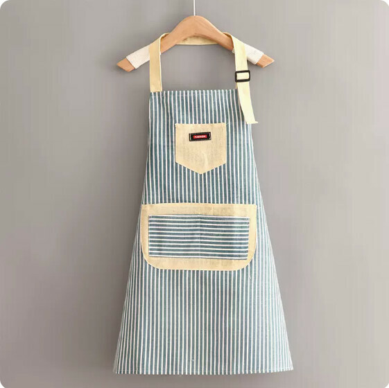 Hot recommendation of cute and breathable apron [SH88 multi-pocket cotton and linen halterneck blue strip] [Specification: 70*70CM]