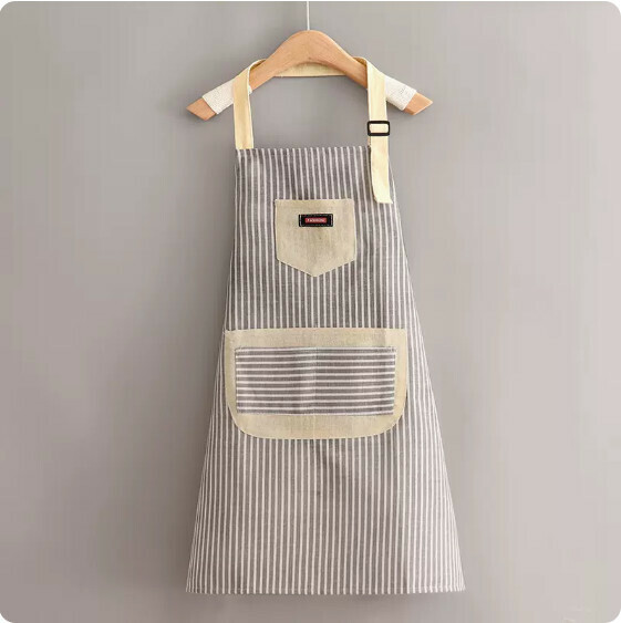 Hot recommended cute breathable apron [SH88 multi-pocket cotton and linen halter neck gray strip] [Specification: 70*70CM]