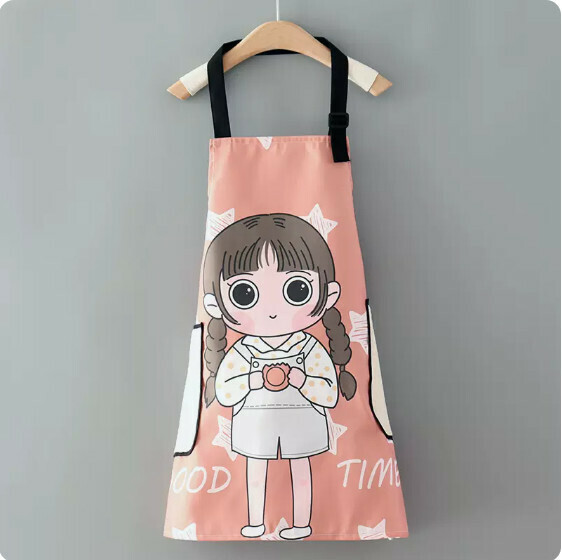 Hot recommendation cute cartoon apron [hand-wiping hanging neck big girl orange pink] [Specification: 66*70CM]