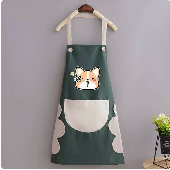 Hotly recommended apron [hand-wiping waterproof halterneck large corgi green with gray] [specification: 70*90CM]