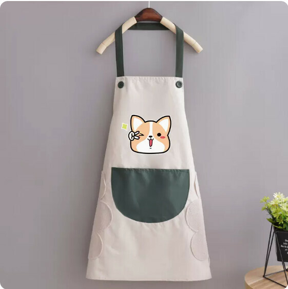 Hotly recommended apron [Hand-wipe waterproof halterneck large corgi gray with green] [Specification: 70*90CM]