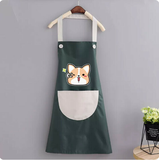 Hot recommendation apron [waterproof halterneck large corgi green with gray] [specification: 70*90CM]