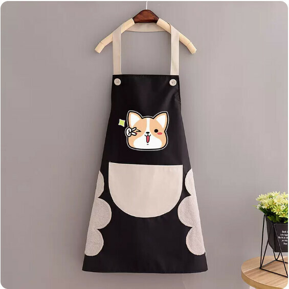 Hotly recommended apron [hand-wiping waterproof halterneck large corgi black with gray] [specification: 70*90CM]