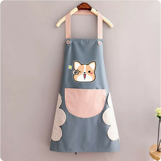 Hotly recommended apron [hand-wiping waterproof halterneck large corgi blue with pink] [specification: 70*90CM]