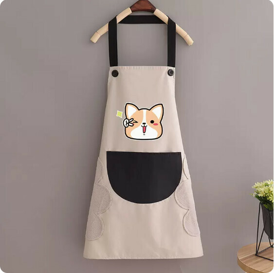 Hotly recommended apron [hand-wiping waterproof halterneck large corgi gray with black] [Specification: 70*90CM]