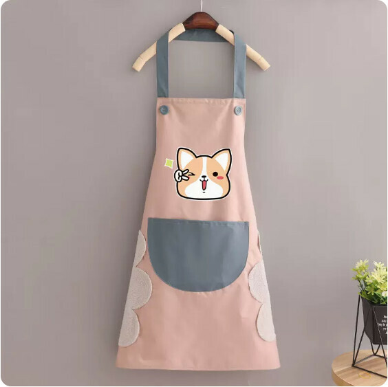 Hotly recommended apron [hand-wiping waterproof halterneck large corgi pink with blue] [Specification: 70*90CM]