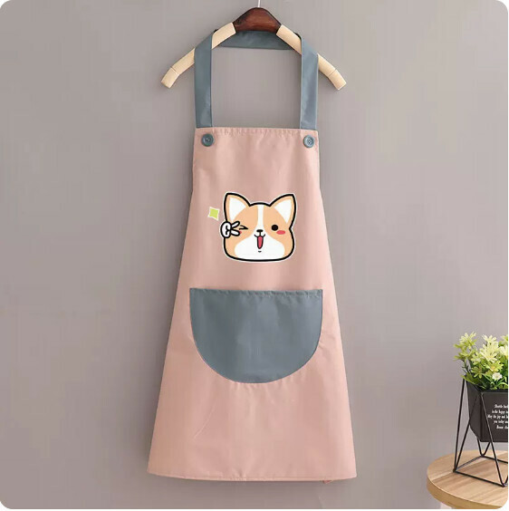 Hot recommended apron [waterproof halterneck large corgi pink with blue] [specification: 70*90CM]
