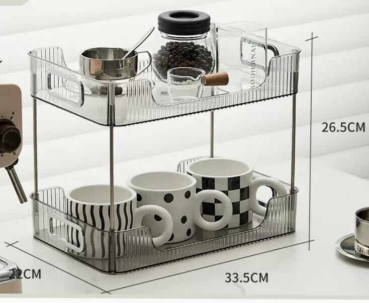 熱推杯子收納置物架 灰色【雙層】防塵桌面茶杯架 櫥櫃水杯收納盒 