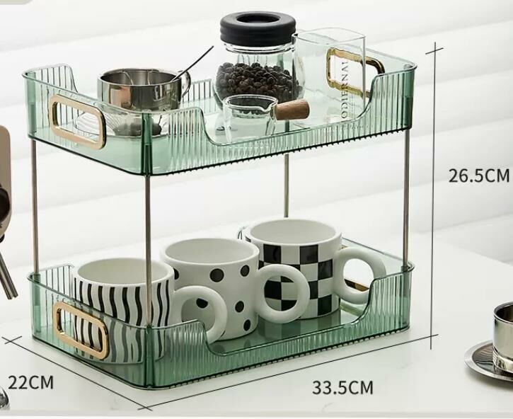 熱推杯子收納置物架 透綠【雙層】 防塵桌面茶杯架 櫥櫃水杯收納盒 