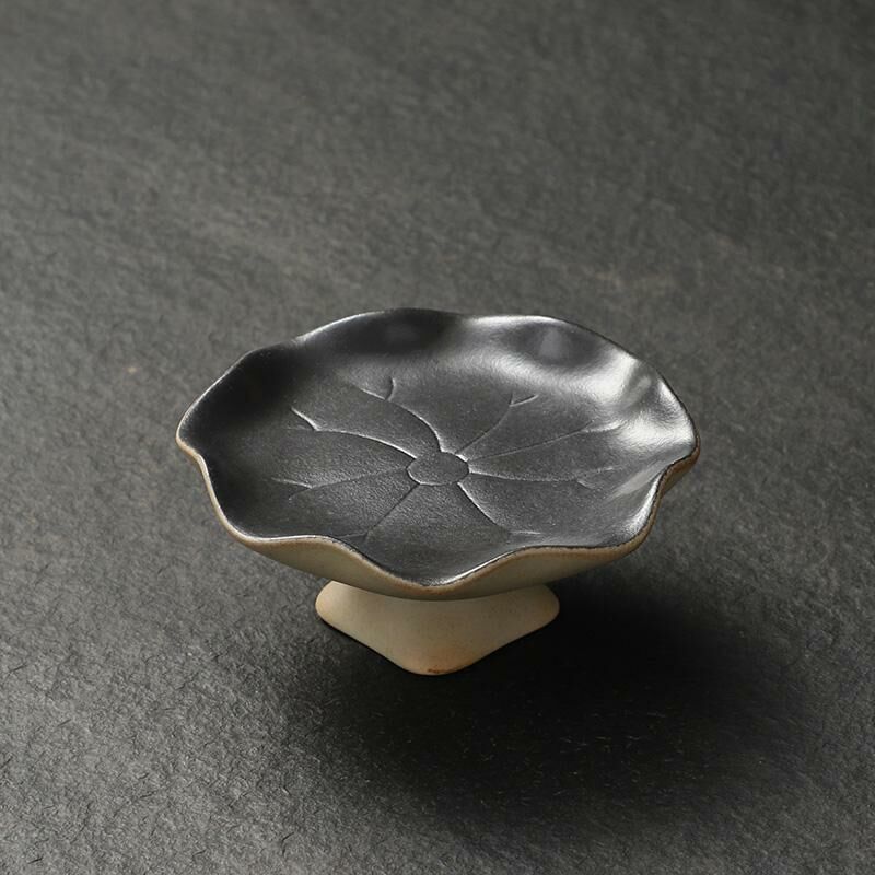 新款中式茶室蓮葉高腳盤 點心盤貢盤(荷葉果盤-黑色-小號)