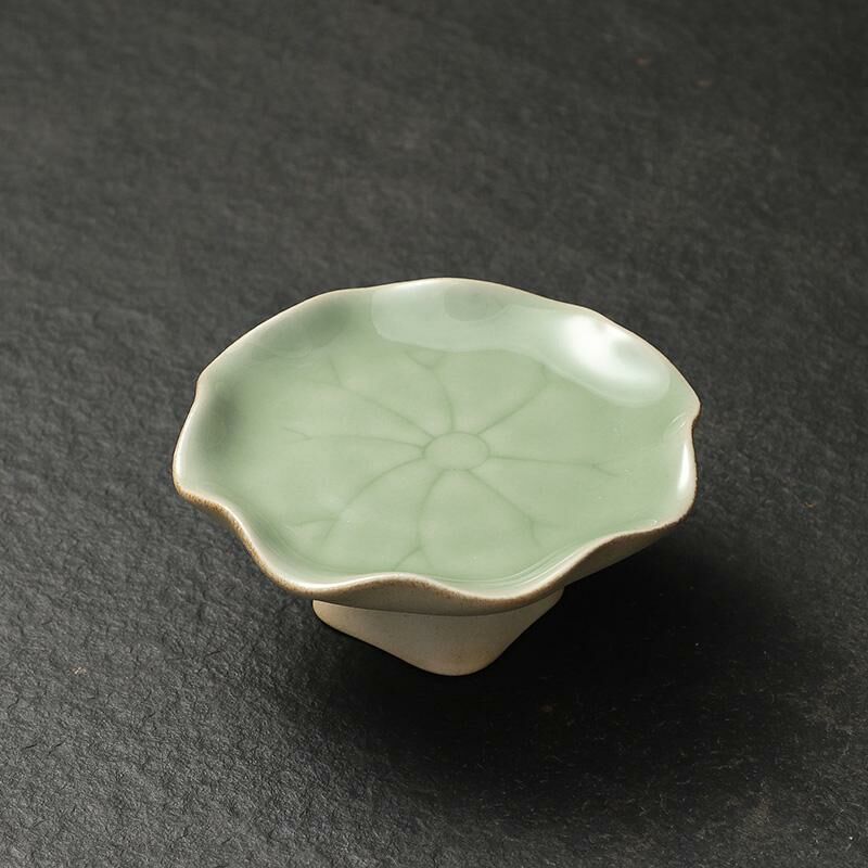 新款中式茶室蓮葉高腳盤 點心盤貢盤(荷葉果盤-青色-小號)