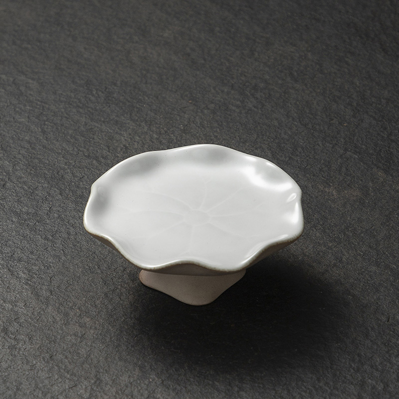 新款中式茶室蓮葉高腳盤 點心盤貢盤(荷葉果盤-白色-小號)