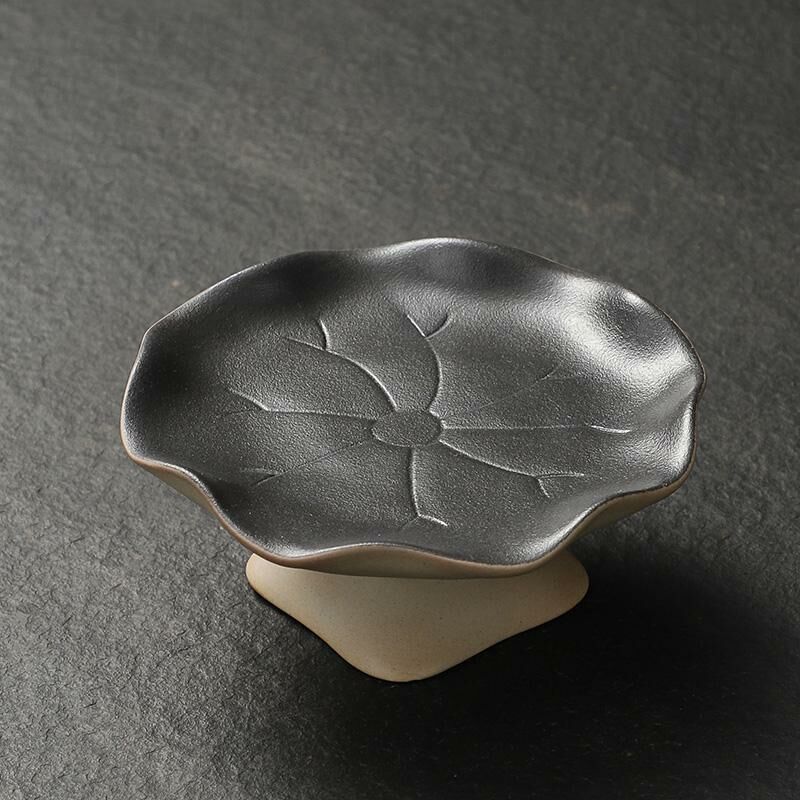 新款中式茶室蓮葉高腳盤 點心盤貢盤(荷葉果盤-黑色-中號)