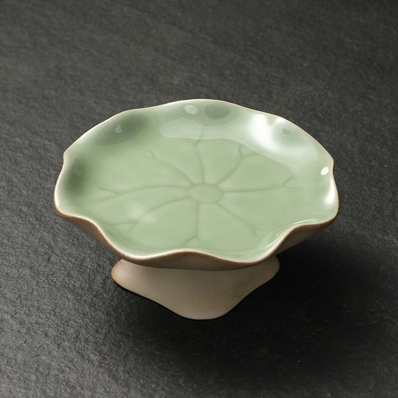 新款中式茶室蓮葉高腳盤 點心盤貢盤(荷葉果盤-青色-中號)