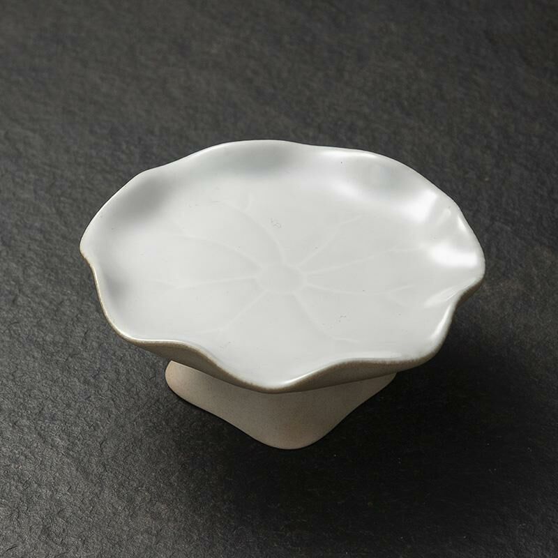 新款中式茶室蓮葉高腳盤 點心盤貢盤(荷葉果盤-白色-中號)