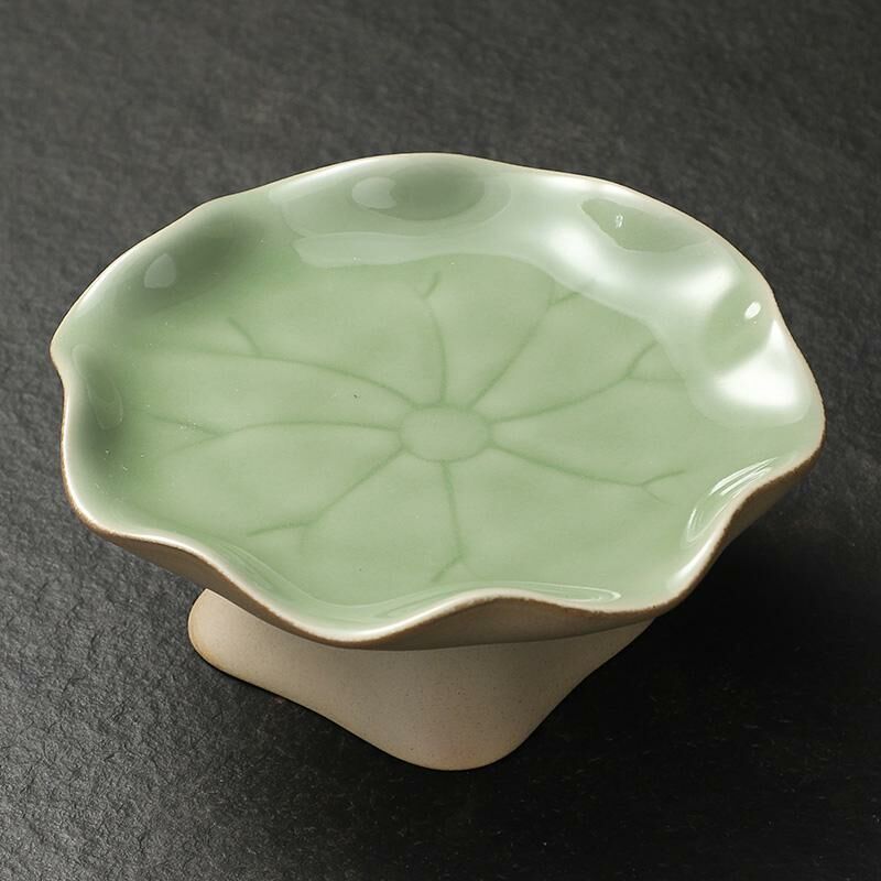 新款中式茶室蓮葉高腳盤 點心盤貢盤(荷葉果盤-青色-大號)