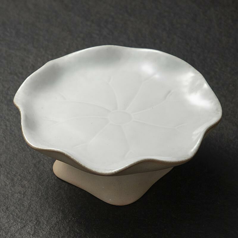 新款中式茶室蓮葉高腳盤 點心盤貢盤(荷葉果盤-白色-大號)