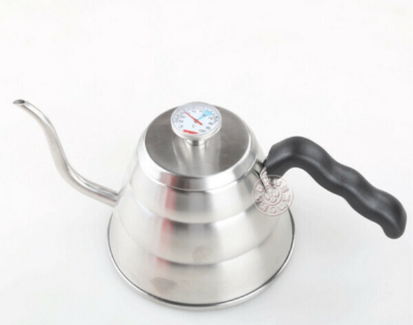 新款不銹鋼細嘴手沖咖啡壺-帶溫度計銀色1.0L