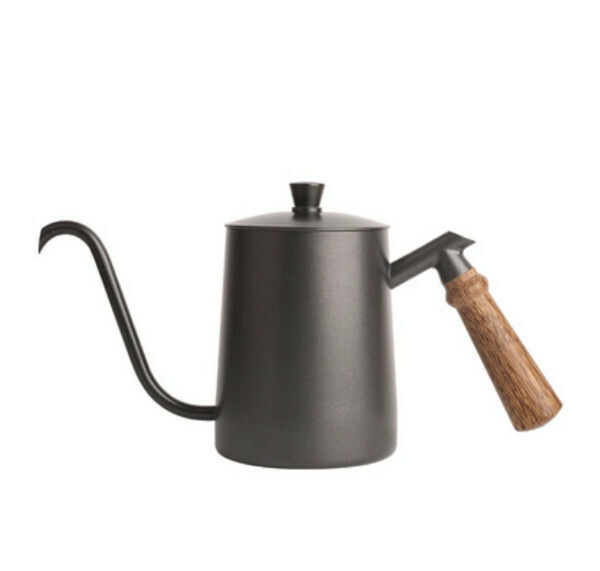新款不銹鋼木柄天鵝手沖咖啡壺-黑色600ml