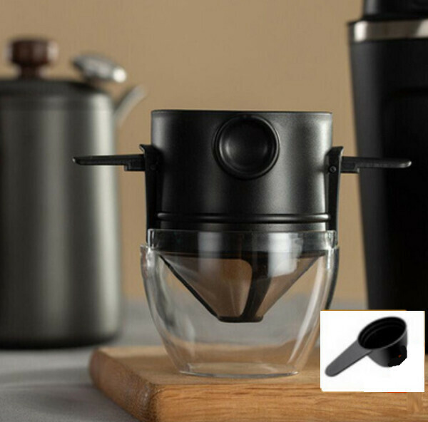 New [Black] Little Angel Coffee Filter Cup with Holder - Free Short-Handed Measuring Spoon