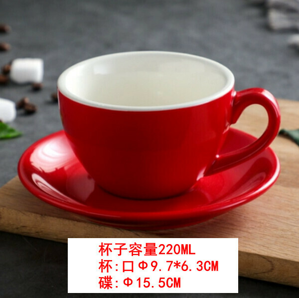 New thickened large-mouth ceramic coffee cup set-[glossy red] kabu cup and saucer 220ml