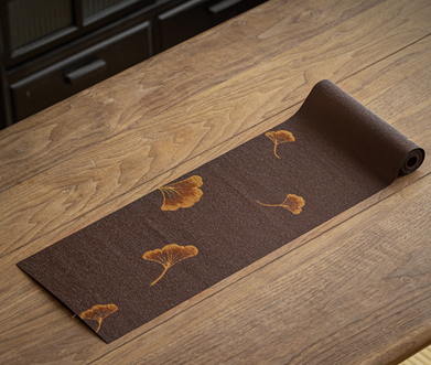 熱賣棉麻防水茶桌墊長條桌布(棕色銀杏葉)(尺寸:長200CM*寬20CM)