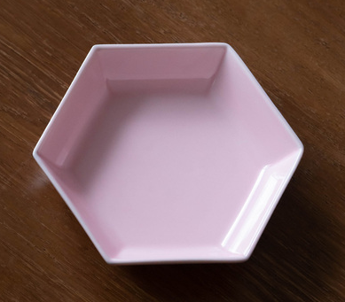 熱賣中式陶瓷六邊茶點盤(胭脂粉)(尺寸:直徑13.8CM*邊長7CM*高3CM)