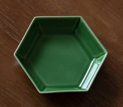 熱賣中式陶瓷六邊茶點盤(蘋果綠)(尺寸:直徑13.8CM*邊長7CM*高3CM)