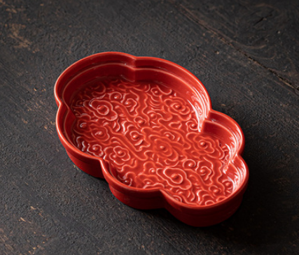 熱賣古風陶瓷茶點盤(清風祥雲紅色)(尺寸:長13.7CM*寬8.6CM*高2.2CM)