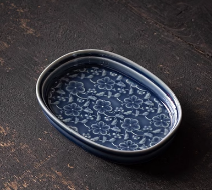 熱賣古風陶瓷橢圓形茶點盤(霽藍)(尺寸:長13.7CM*寬9.4CM*高2.2CM)