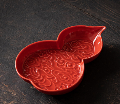 熱賣復古葫蘆陶瓷茶點盤(紅色)(尺寸:長15.5CM*寬10CM*高2.5CM)