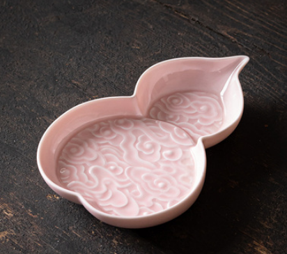 熱賣復古葫蘆陶瓷茶點盤(胭脂粉)(尺寸:長15.5CM*寬10CM*高2.5CM)