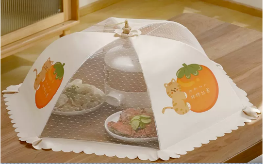 Hot-selling meal cover foldable anti-fly artifact household new dust cover umbrella summer (Shishi Ruyi) (size: diagonal 80CM)