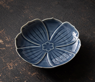 熱賣復古青蓮陶瓷茶點盤(霽藍)(尺寸:長12.6CM*高2.5CM)