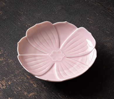 熱賣復古青蓮陶瓷茶點盤(胭脂粉)(尺寸:長12.6CM*高2.5CM)
